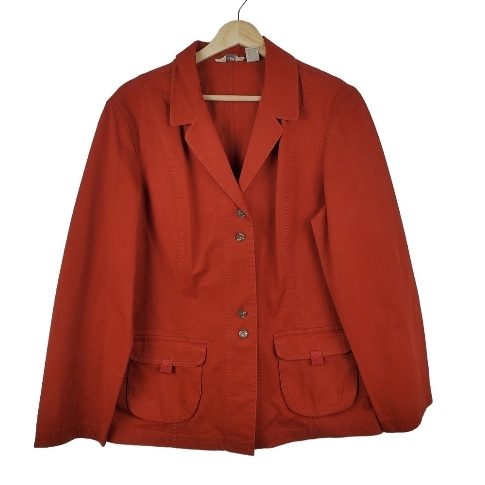 J. Jill Vintage M Utility Jacket Burnt‎ rust orange Pearlescent buttons Cotton